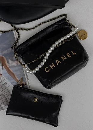 Сумка жіноча шкіра чорна 22 mini handbag з перлинами 17