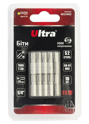 Биты torx 30×25мм ¼" 10шт s2 (блистер) ultra (4015402)