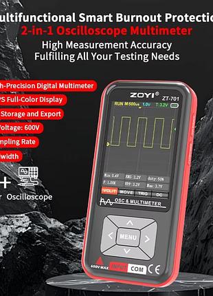 Компактный цифровой осциллограф-мультиметр zoyi zt-701, с полосой пропускания 5 мгц с частотой дискретизации 48 мвиб/с