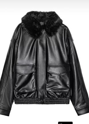 Куртка zara vegan leather з хутряним коміром