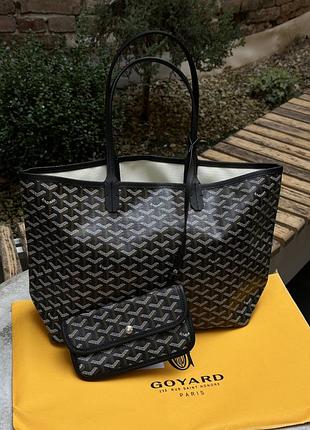 Женская сумка goyard saint louis pm coated canvas tote bag black ex