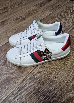 Кроссовки сникерсы gucci кожа и принт