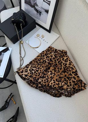 Женская пышная мини юбка-шорты принт лео