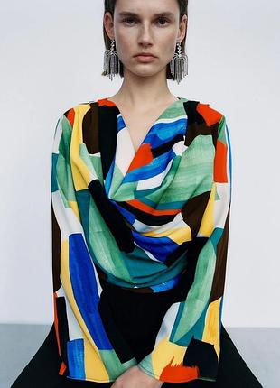 Zara блузка м-л зара цветной принт