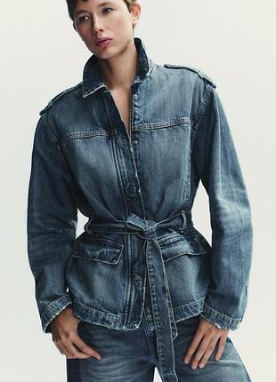 Джинсова куртка zara з поясом нова колекція р. m-l