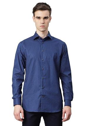 Базовая мужская рубашка синяя в полоску 80% коттон slim fit итальялия