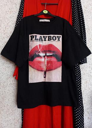 Футболка missguided x playboy черного цвета оверсайз