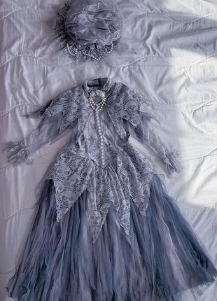 Маскарадное серое платье и шляпа для девочки 6-8 лет
