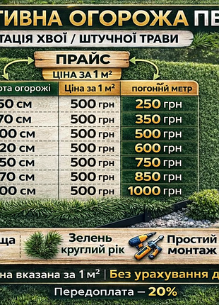 Искуственный зеленый забор пвх 1м*4м 9
