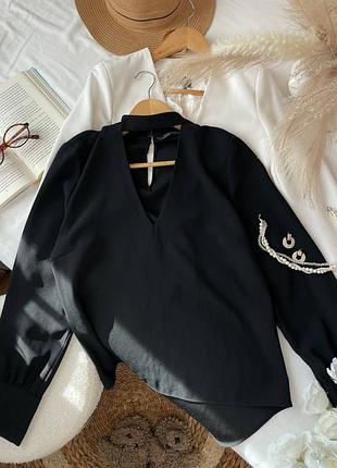 Блуза рубашка zara с чокером в черном цвете