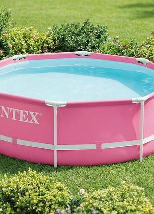 Дитячий каркасний басейн intex 244×76 см рожевий, 2843 л, басейн для подвір’я, дачі та саду від 6 років