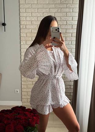 Женская домашний муслиновый комплект тройка, пижама тройка, муслиновая пижама тройка
