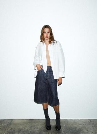 Zara поплінова біла сорочка оверсайз із зав'язкою на шиї m