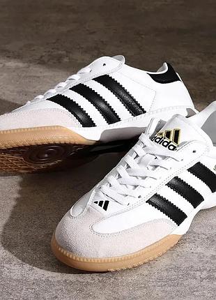 Кожаные белые женские кроссовки adidas samba mn ftwr white/core black 38,5 - 39 размер