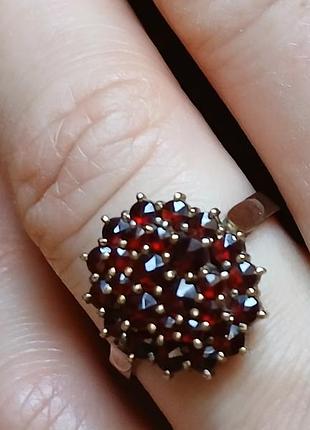 Серебряное антикварное кольцо с богемскими драгоценными подлинный камнями гранатами. 2