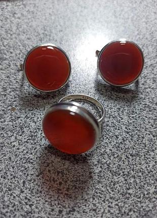 Комплект из индийского серебра, серьги и кольцо, 925 проба