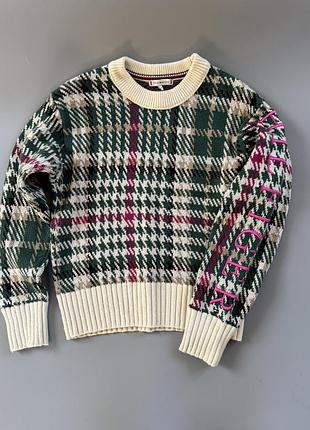 Светр tommy hilfiger клітинка з логотипом на рукаві шерсть xs