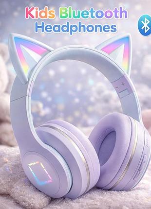 Дитячі bluetooth-навушники з котячими вухами та світлодіодним підсвічуванням, бездротові навушники для дівчаток, tf-карта, 3,5 мм