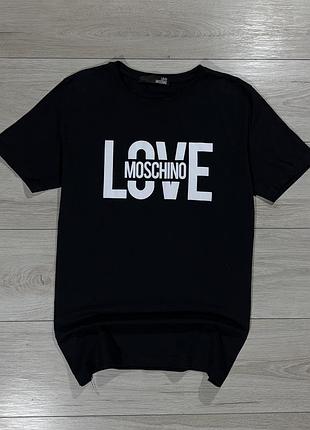 Женская черная футболка мончино love moschino big logo, l, оригинал