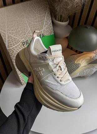 Розкішні жіночі кросівки premiata hill cream beige premium молочні