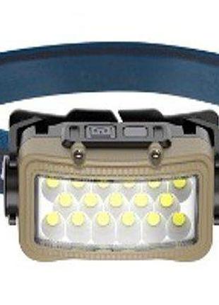 Фонарь налобный rablex rb958, жёлтый+белый, 17*cob, sensor, аккум, type-c