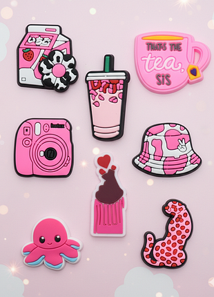 Джибітси рожева тематика мода pink jibbitz 8 шт аксесуари крокс прикраса dz_84_4