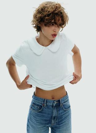 Жіноча базова футболка з виложистим коміром zara розмір м