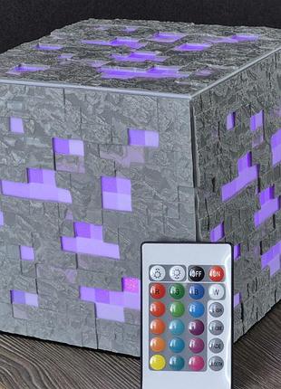 Лампа нічник minecraft ore block, 16 кольорів з пультом дк