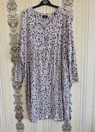 Віскозна сукня сарафан, темно-синє плаття сарафан міді в квітах батал