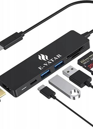 Концентратор usb hub хаб usb-c e-vatar 6-в-1 usb 1 hdmi, 2 usb 3.0, 100 вт pd3.0, 1 sd/tf