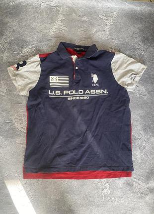 Поло u.s. polo assn. синє з прапором сша, розмір l-m
