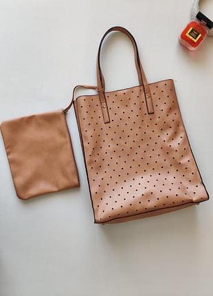 Новый шоппер + косметичка коричневый