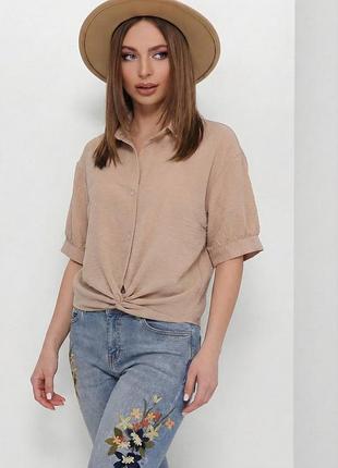 Легка жіноча блузка вільного крою зі стразами з віскози та льону