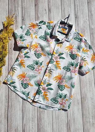 Хлопковая мужская рубашка гавайка в цветы easy цветочный принт