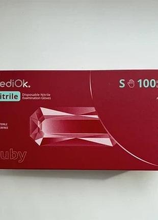 Рукавички нітрилові mediok, розмір s, бордові,ruby 100 шт