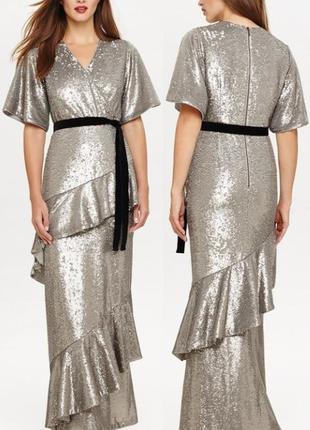 Вечернее phase eight metallic starlette sequined платье длинное пайетки рюши выпуск2 фото