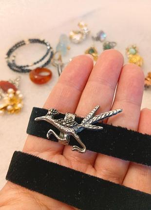 Бархатный чекер кулон шарм птица американский винтаж