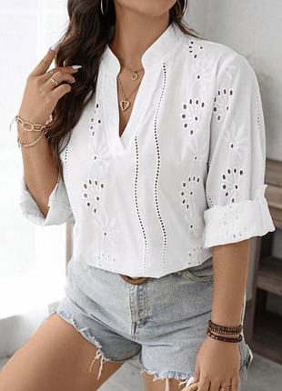 Shein чудова жіноча сорочка з вишивкою в білому кольорі m-l