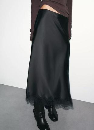 Спідниця жіноча чорна мереживна zara new