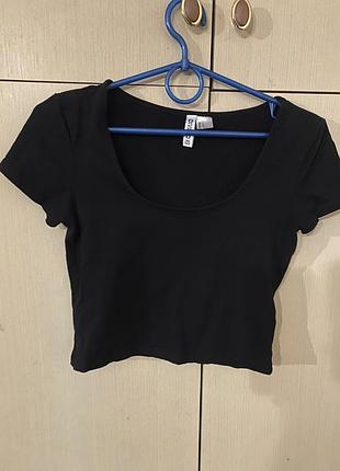 Кроп топ футболка трикотажний з вирізом чорний h&m s