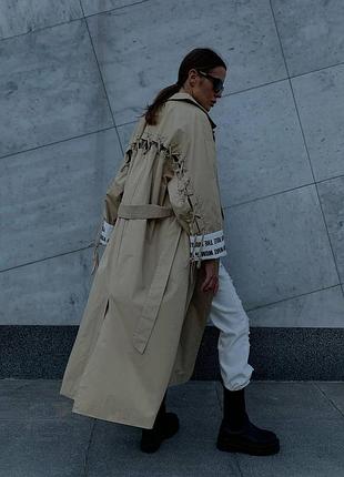 Тренч бавовняний щільний корейський дизайнер, з акцентними вирізами