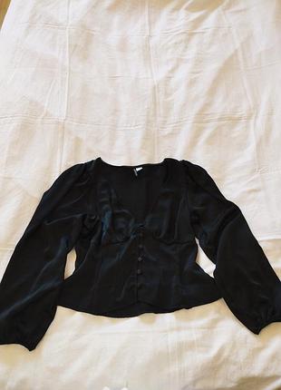 Чорна сатинова блуза, h&m, л, 40
