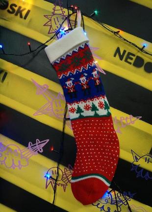 Новогодний рождественский праздничный декоративный носок на камин для подарков8 фото