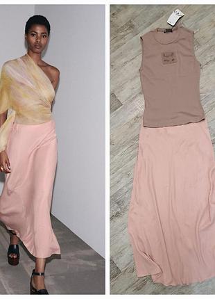 Длинная юбка zara zw collection из вискозы и лиоцелла. в трендовом цвете. 4