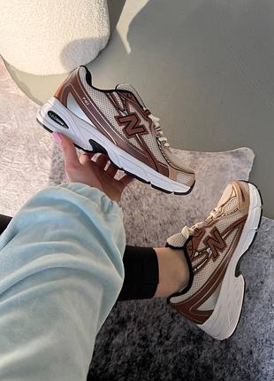 Женские кроссовки new balance 740 beige brownqueshe беланс бежевого с коричневым цветами
