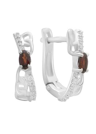 Серебряные серьги с натуральным гранатом 0.913ct, фианитами (2191438)