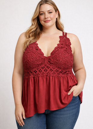 ❤️ бордова блуза (топ) із мереживом plus size #728