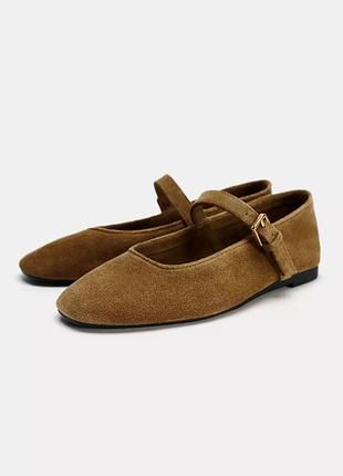 Балетки жіночі коричневі замша zara new