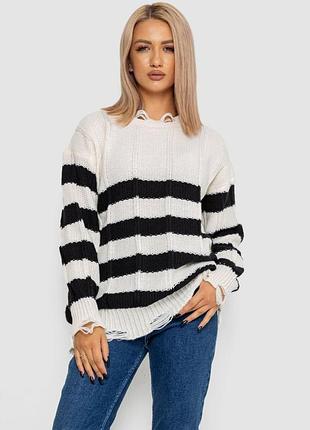 Свитер женский в полоску, цвет бело-черный, 244ra111