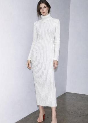 Шикарное вязаное белое макси платье zara